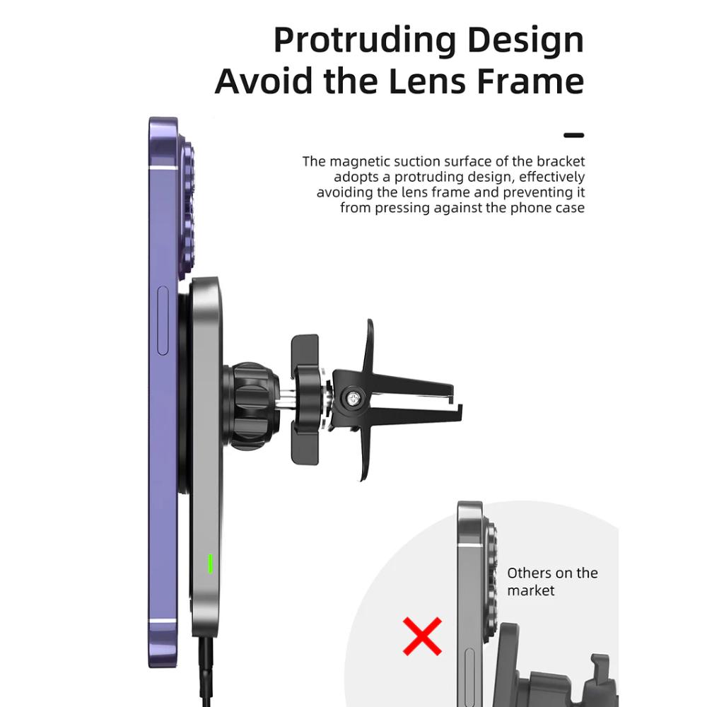 CABLETIME CE11B | Magsafe 15W Magnetic Wireless Car Charger Holder, 360° Rotation, Qi Wireless, ABS+PC