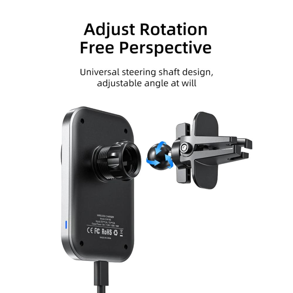 CABLETIME CE11B | Magsafe 15W Magnetic Wireless Car Charger Holder, 360° Rotation, Qi Wireless, ABS+PC