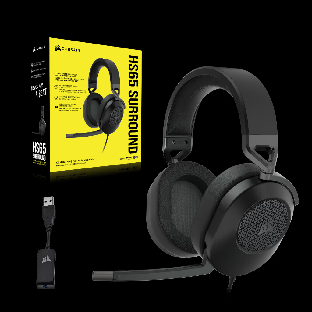 CORSAIR HS65 SURROUND | Wired Gaming Headset — Carbon (AP)