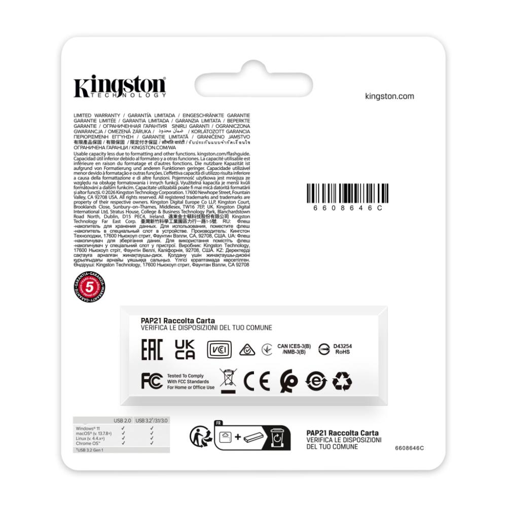 Kingston DataTraveler Exodia USB-A Flash Drive | USB 3.2 Gen 1 (5Gb/s) | 64GB–512GB | Snap-On Cap