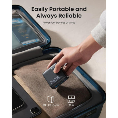 Anker B2697 | 140W GaN Charger | 4-Port | PD 3.1 | 3 × USB-C + 1 × USB-A | Includes USB-C Cable | Compact Design | For MacBook Pro, iPhone, Galaxy, iPad, USB-C Devices