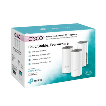 TP-Link Deco E4 (3-Pack) AC1200 Whole Home Mesh Wi-Fi System | Seamless Mesh Coverage for Up to 4,000 Sq. Ft.