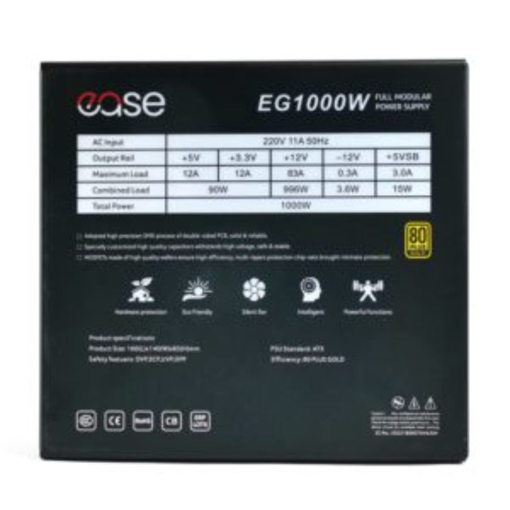 EASE 1000W 80+ Gold Fully Modular Power Supply | Premium Efficiency & Unmatched Reliability