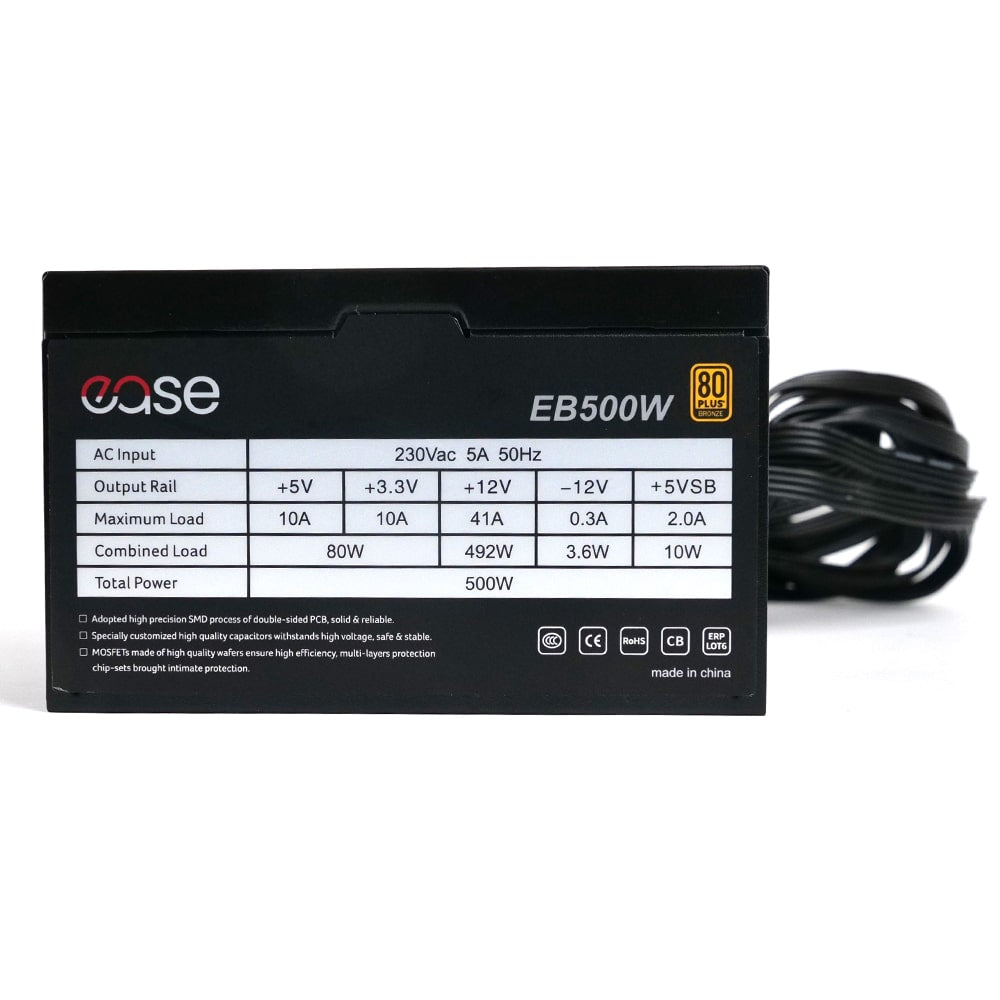 EASE EB500 500W 80 Plus Bronze Power Supply | Reliable Efficiency for Stable PC Performance