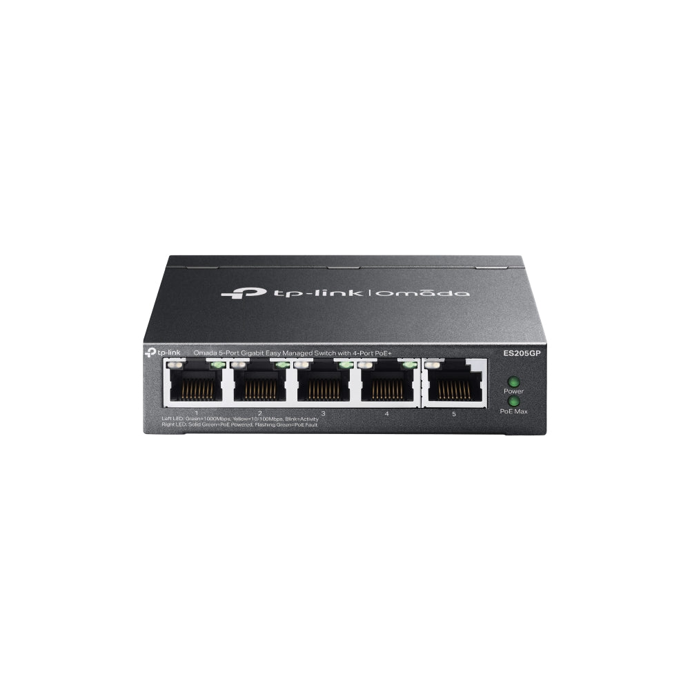 TP-Link ES205GP Omada 5-Port Gigabit Easy Managed Switch with 4-Port PoE+ | Smart Cloud Management, Long-Range PoE, and Silent Surveillance Networking
