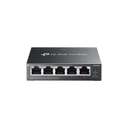 TP-Link ES205GP Omada 5-Port Gigabit Easy Managed Switch with 4-Port PoE+ | Smart Cloud Management, Long-Range PoE, and Silent Surveillance Networking