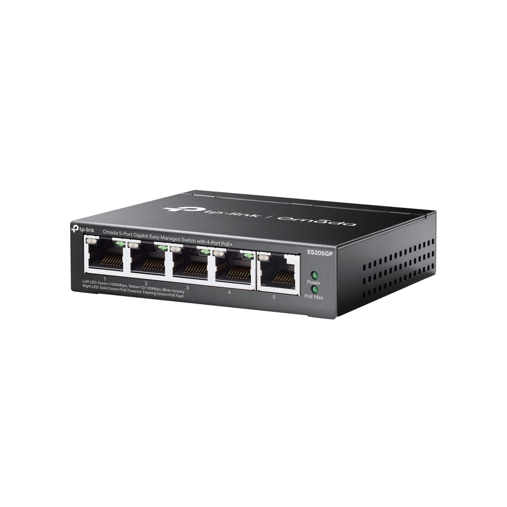 TP-Link ES205GP Omada 5-Port Gigabit Easy Managed Switch with 4-Port PoE+ | Smart Cloud Management, Long-Range PoE, and Silent Surveillance Networking