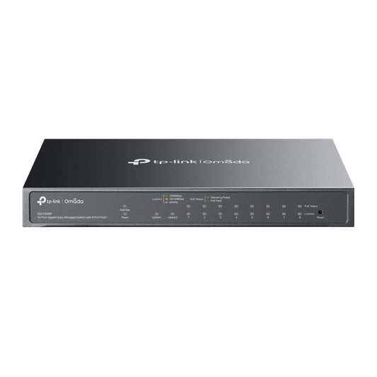 TP-Link ES210GMP Omada 10-Port Gigabit Easy Managed Switch with 8-Port PoE+ | Cloud-Managed PoE+ with Extended Range, Traffic Control, and Silent Operation
