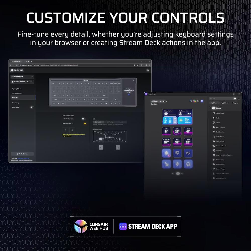 CORSAIR GALLEON 100 SD Stream Deck-Integrated Mechanical Gaming Keyboard | 8,000Hz Hyper-Polling | MLX Pulse Linear Switches | FlashTap SOCD | RGB