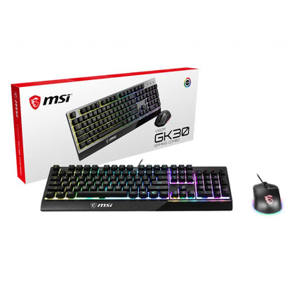 MSI Vigor GK30 Combo | Gaming Keyboard &amp; Mouse Set | RGB Backlighting | Mechanical-Like Plunger Switches | Water-Resistant Keyboard | 6,000 DPI Optical Mouse | Ergonomic Design | USB Wired | Black | For Casual and Competitive Gaming