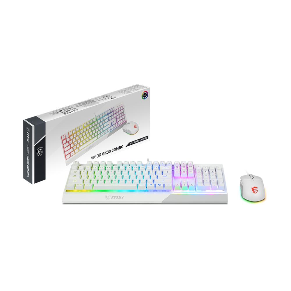 MSI Vigor GK30 White Combo Gaming Keyboard & Mouse | RGB Backlighting, Mechanical-Like Switches, Water-Resistant Design