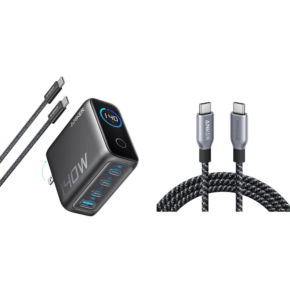 Anker 140W 4-Port GaN Charger B2697 (PD 3.1) + 240W USB-C Cable | Fast Charging Bundle