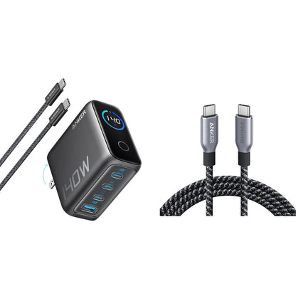 Anker 140W 4-Port GaN Charger B2697 (PD 3.1) + 240W USB-C Cable | Fast Charging Bundle