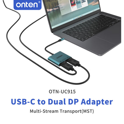 Onten UC915 | USB-C to Dual DisplayPort Converter | MST + SST Support | 4K@60Hz | Three-Screen Heterodyne | Plug & Play | For MacBook, Surface, Dell XPS, HP Spectre, USB-C Laptops/Tablets