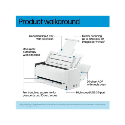 HP ScanJet Pro 4200 s1 Scanner | 40ppm Duplex Scanning | 50-Sheet ADF | Passport & ID Scanning