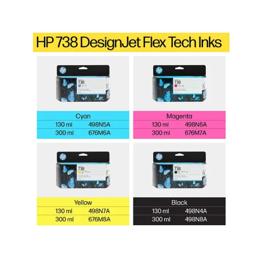 HP 738 Ink Cartridge Set | 130ml | Black, Cyan, Magenta, Yellow | Original DesignJet Ink