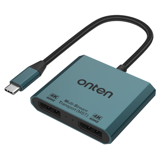 Onten UC915 | USB-C to Dual DisplayPort Converter | MST + SST Support | 4K@60Hz | Three-Screen Heterodyne | Plug & Play | For MacBook, Surface, Dell XPS, HP Spectre, USB-C Laptops/Tablets