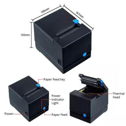 Print-Rite PR-80V 80mm Thermal Receipt Printer | USB + Ethernet / USB + Cash Drawer | 203 DPI | 200mm/s | Auto Cutter
