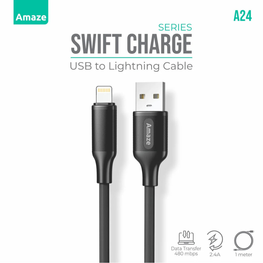 Amaze Swift Series A24 | USB to Lightning Cable (2.4A Fast Charging, 1m, Data Sync)