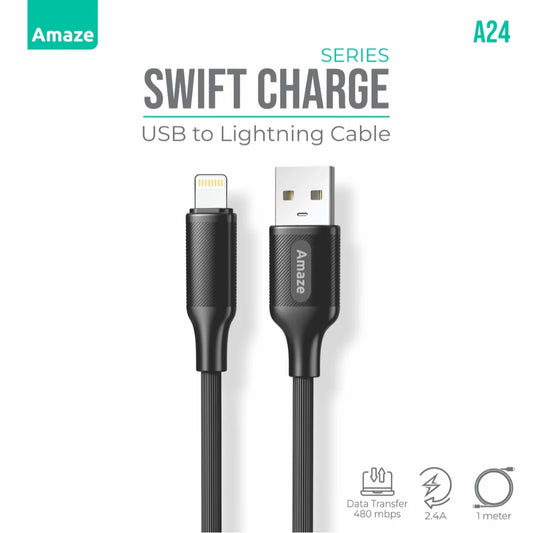 Amaze Swift Series A24 | USB to Lightning Cable (2.4A Fast Charging, 1m, Data Sync)
