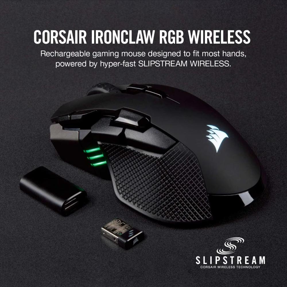 CORSAIR IRONCLAW RGB WIRELESS Gaming Mouse | 18,000 DPI PMW3391 Optical Sensor | SLIPSTREAM Wireless | Bluetooth | USB Wired | RGB