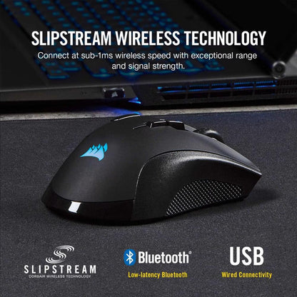 CORSAIR IRONCLAW RGB WIRELESS Gaming Mouse | 18,000 DPI PMW3391 Optical Sensor | SLIPSTREAM Wireless | Bluetooth | USB Wired | RGB