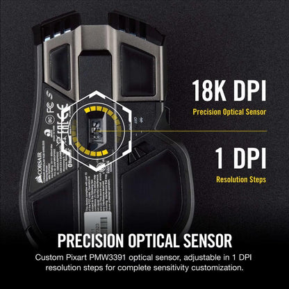 CORSAIR IRONCLAW RGB WIRELESS Gaming Mouse | 18,000 DPI PMW3391 Optical Sensor | SLIPSTREAM Wireless | Bluetooth | USB Wired | RGB