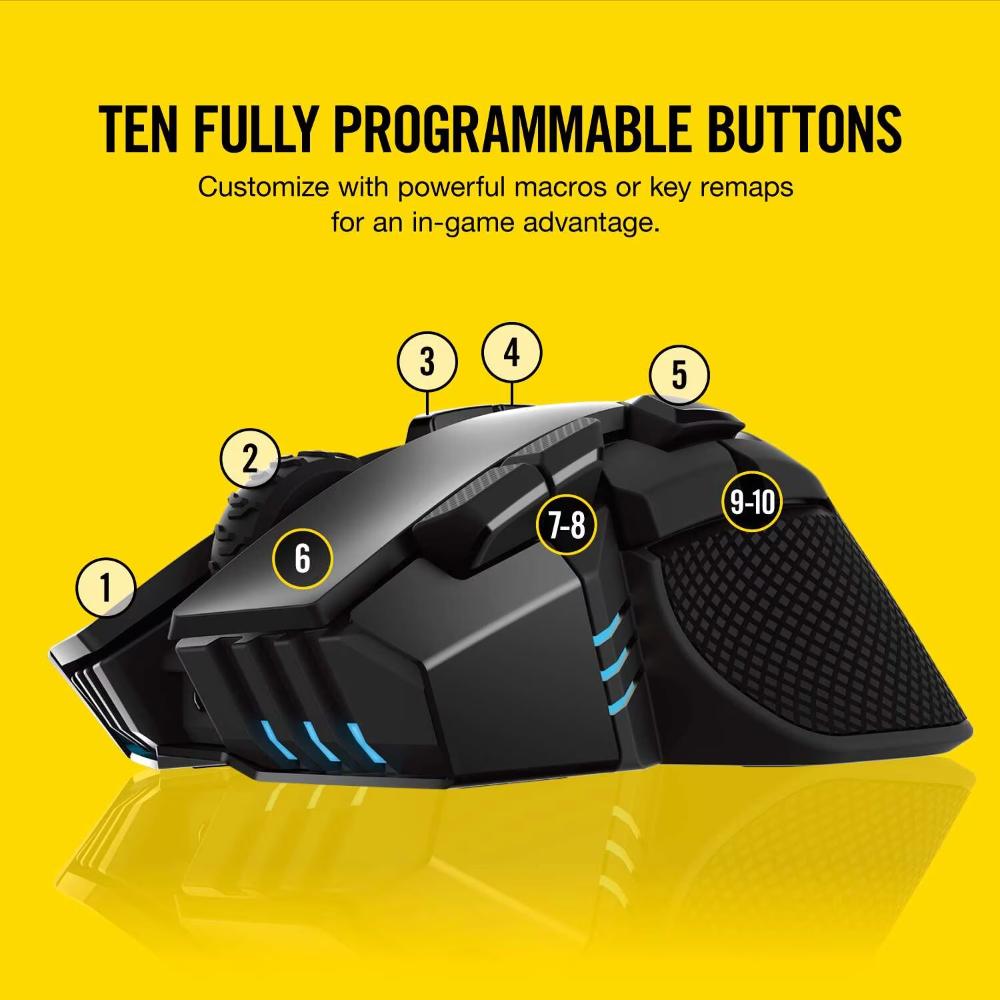 CORSAIR IRONCLAW RGB WIRELESS Gaming Mouse | 18,000 DPI PMW3391 Optical Sensor | SLIPSTREAM Wireless | Bluetooth | USB Wired | RGB