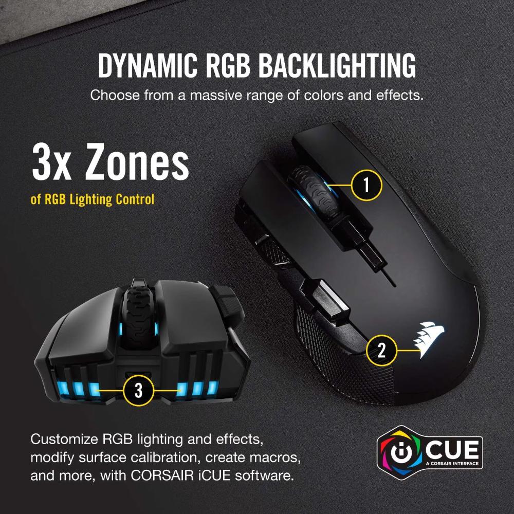 CORSAIR IRONCLAW RGB WIRELESS Gaming Mouse | 18,000 DPI PMW3391 Optical Sensor | SLIPSTREAM Wireless | Bluetooth | USB Wired | RGB