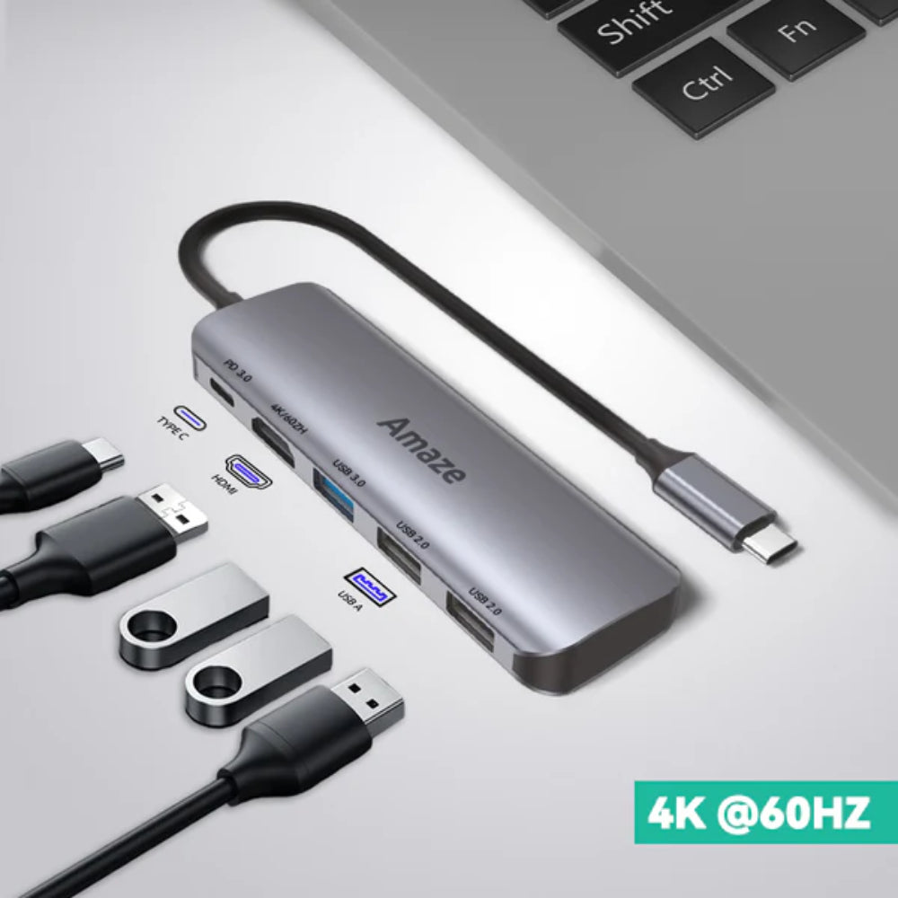 Amaze A325 | 5-in-1 Type-C Multifunction Hub | HDMI 4K@60Hz, USB 3.0 + 2.0, PD 100W