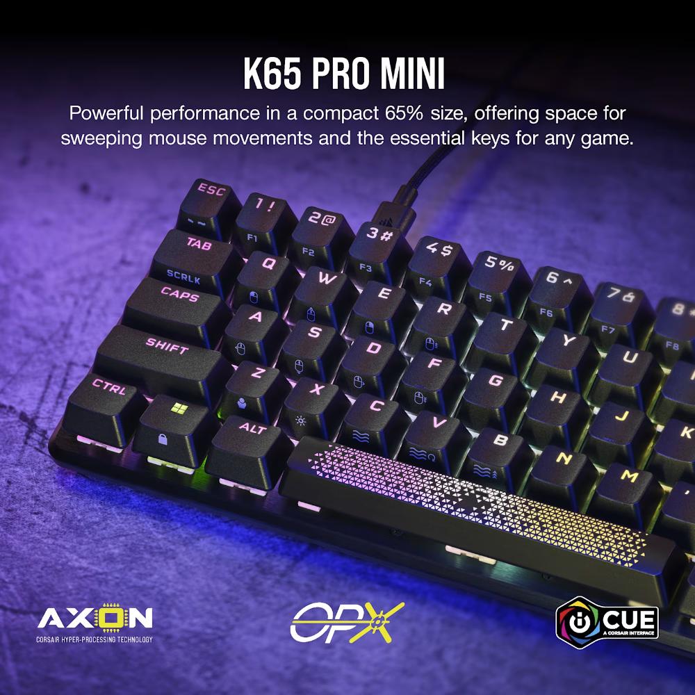 CORSAIR K65 PRO MINI RGB 65% Optical-Mechanical Gaming Keyboard | CORSAIR OPX Switches | 8000Hz Report Rate | 67 Keys | NKRO | 8MB Memory