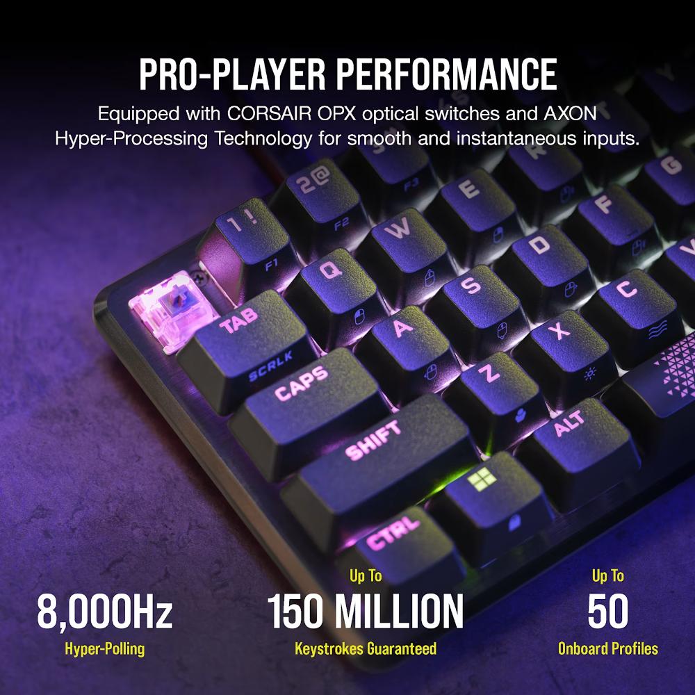 CORSAIR K65 PRO MINI RGB 65% Optical-Mechanical Gaming Keyboard | CORSAIR OPX Switches | 8000Hz Report Rate | 67 Keys | NKRO | 8MB Memory