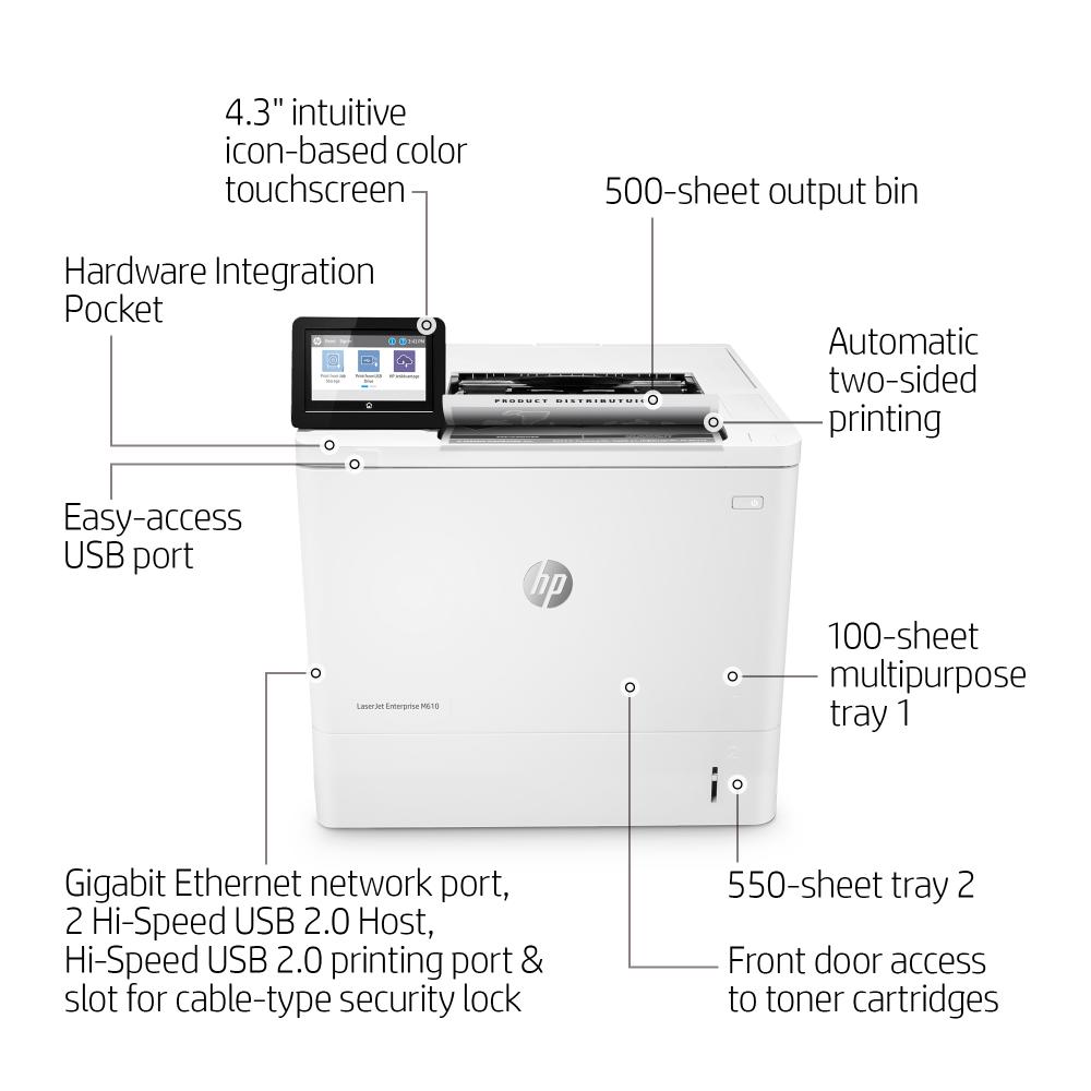 HP LaserJet Enterprise M610dn | High-Speed Enterprise Monochrome Laser Printer | 55 PPM | Duplex | Gigabit Ethernet