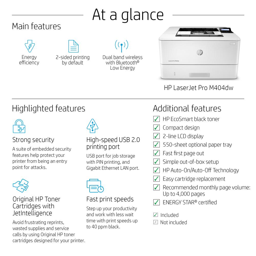 HP LaserJet Pro M404dw | Wireless Duplex Monochrome Laser Printer