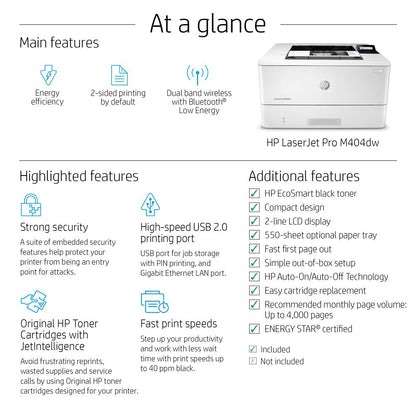 HP LaserJet Pro M404dw | Wireless Duplex Monochrome Laser Printer