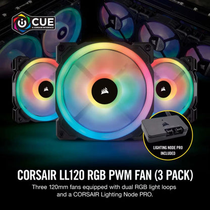 Corsair LL120 RGB | 120mm Dual Light Loop RGB PWM Fans (3-Pack with Lighting Node PRO)