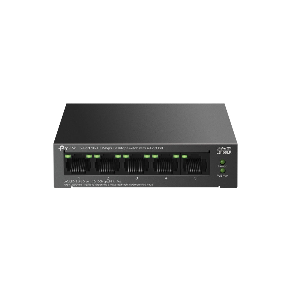 TP-Link LS105LP 5-Port 10/100Mbps Desktop Switch with 4-Port PoE | Compact, Long-Range Power Delivery with Silent Operation
