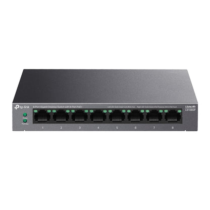 TP-Link LS108GP 8-Port Gigabit Desktop Switch with 8-Port PoE+ | Full-Power PoE+, Extended Range, and Silent Operation for Surveillance and Smart Networks