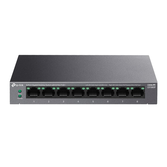 TP-Link LS108GP 8-Port Gigabit Desktop Switch with 8-Port PoE+ | Full-Power PoE+, Extended Range, and Silent Operation for Surveillance and Smart Networks
