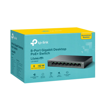 TP-Link LS108GP 8-Port Gigabit Desktop Switch with 8-Port PoE+ | Full-Power PoE+, Extended Range, and Silent Operation for Surveillance and Smart Networks