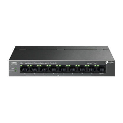 TP-Link LS109P 9-Port 10/100Mbps Desktop Switch with 8-Port PoE+ | Long-Range Power, Secure Traffic Isolation, and Silent Operation