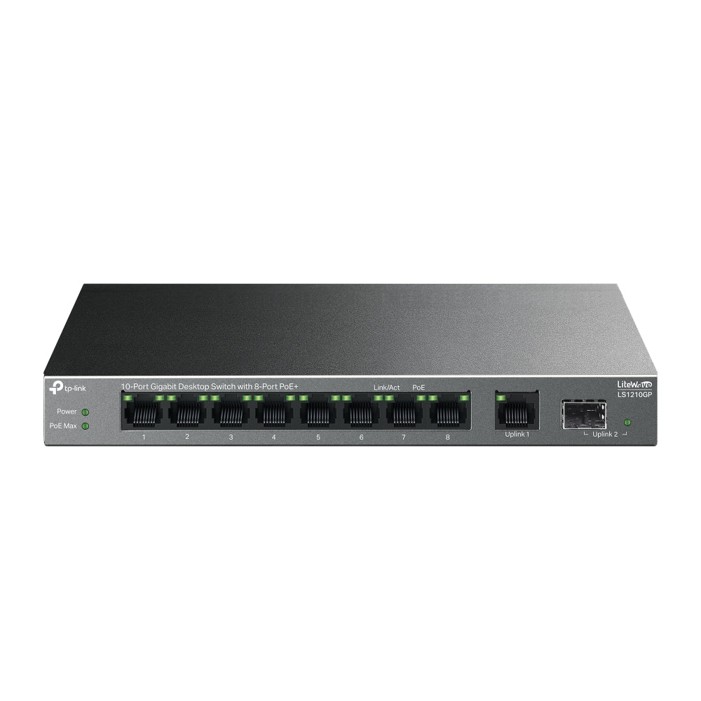 TP-Link LS1210GP 10-Port Gigabit Desktop Switch with 8-Port PoE+ | Full Gigabit Performance, Long-Range PoE, and Secure Traffic Isolation