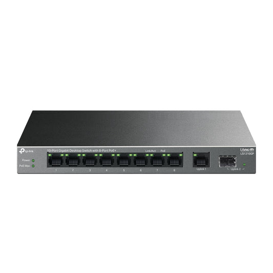 TP-Link LS1210GP 10-Port Gigabit Desktop Switch with 8-Port PoE+ | Full Gigabit Performance, Long-Range PoE, and Secure Traffic Isolation
