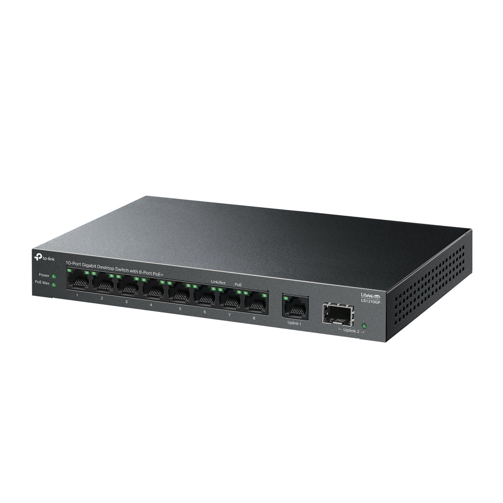 TP-Link LS1210GP 10-Port Gigabit Desktop Switch with 8-Port PoE+ | Full Gigabit Performance, Long-Range PoE, and Secure Traffic Isolation