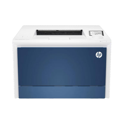 HP printer with blue and white design on a white background