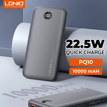 LDNIO PQ10 | 10000mAh Ultra Slim Power Bank, LED Display, Dual USB Output, 22.5W Fast Charging, Travel-Friendly