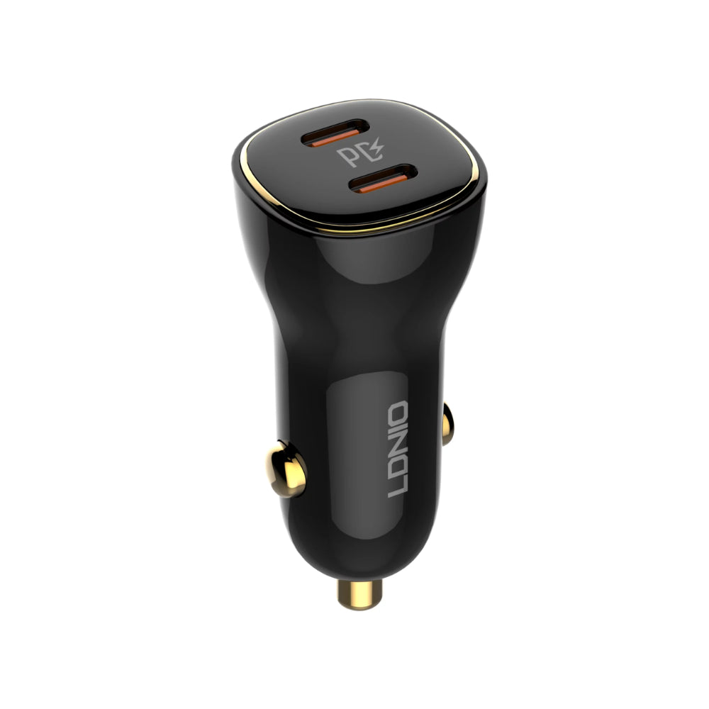 LDNIO C104 | 60W Dual PD Car Charger, 2× USB-C Ports (30W+30W), PD/PPS Fast Charging, Compact Design