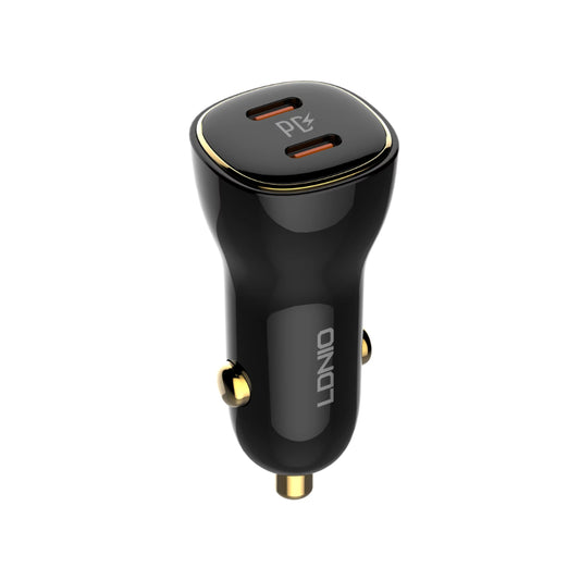 LDNIO C104 | 60W Dual PD Car Charger, 2× USB-C Ports (30W+30W), PD/PPS Fast Charging, Compact Design