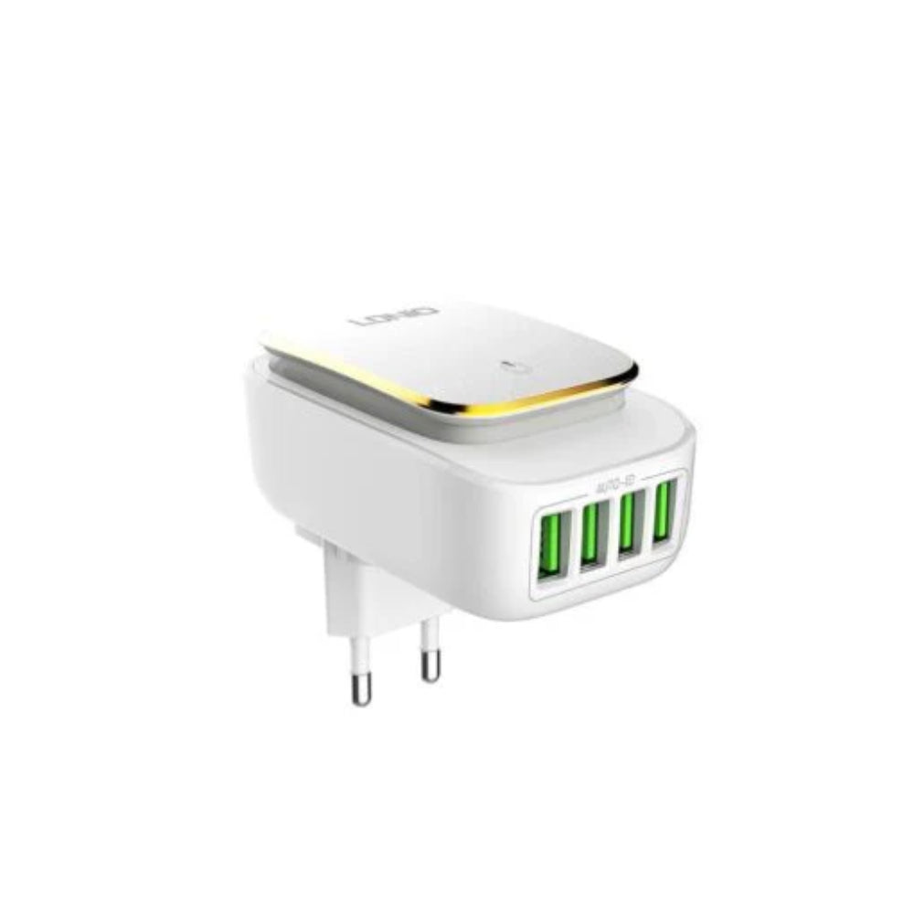 LDNIO A4405 | 4-Port USB Wall Charger with LED Touch Light, 4.4A Output, 22W, Travel-Friendly Design