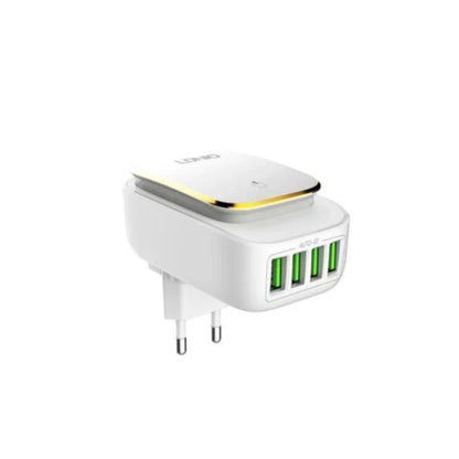 LDNIO A4405 | 4-Port USB Wall Charger with LED Touch Light, 4.4A Output, 22W, Travel-Friendly Design